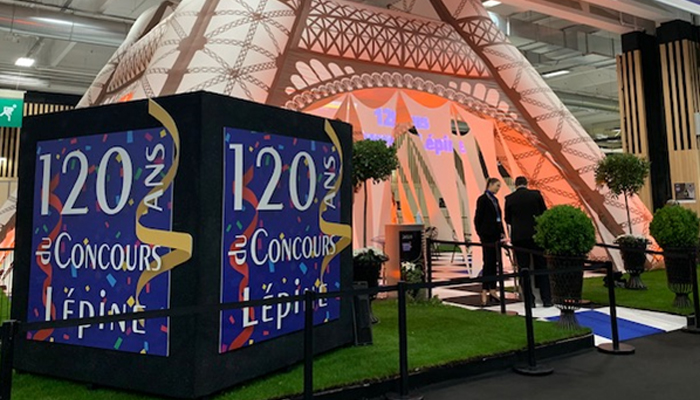 dmuchana wieża eifla, logo 120 ans du concours lepine