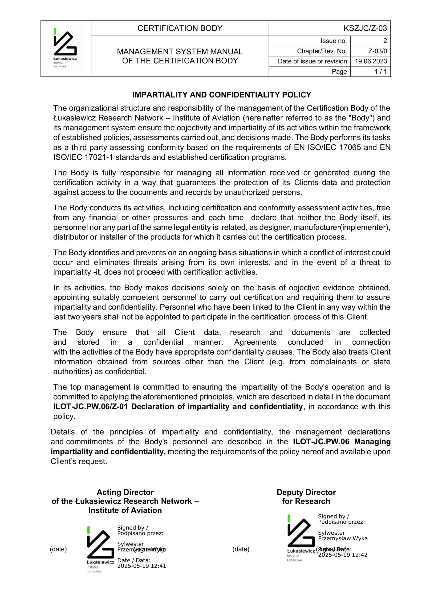 The Impartiality and Confidentiality Policy - not accessibility